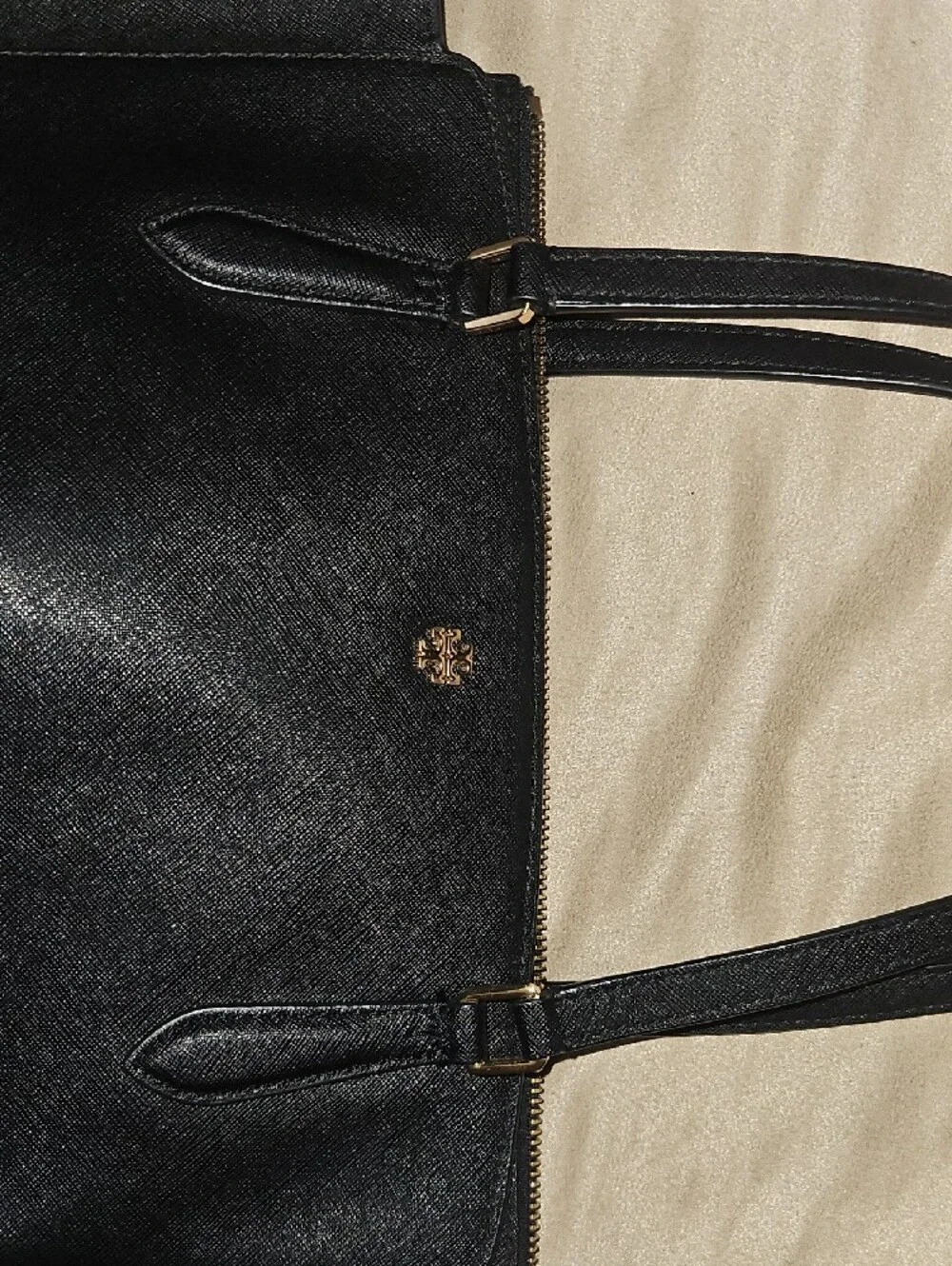 Tory Burch Black Leather Tote with Gold Logo